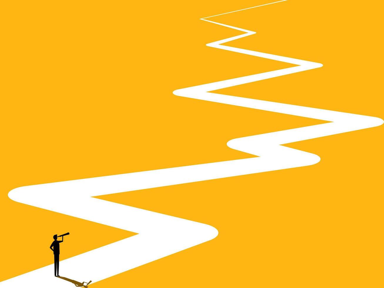 Vision, career path and investment. Businessmen on a complex and long term path vector