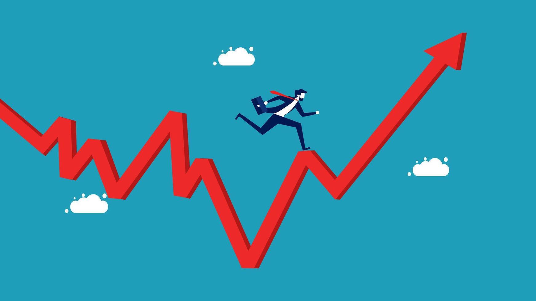 businessman running up a red arrow chart vector