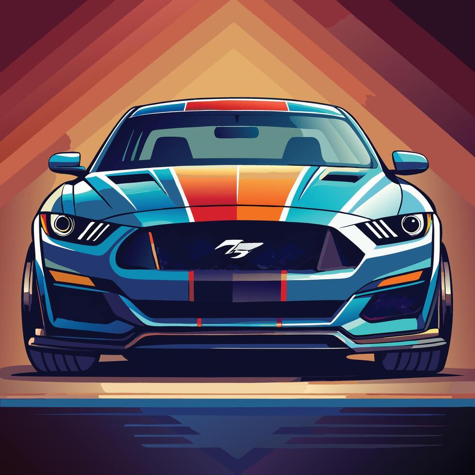 A cartoon car with a blue stripe on it vector