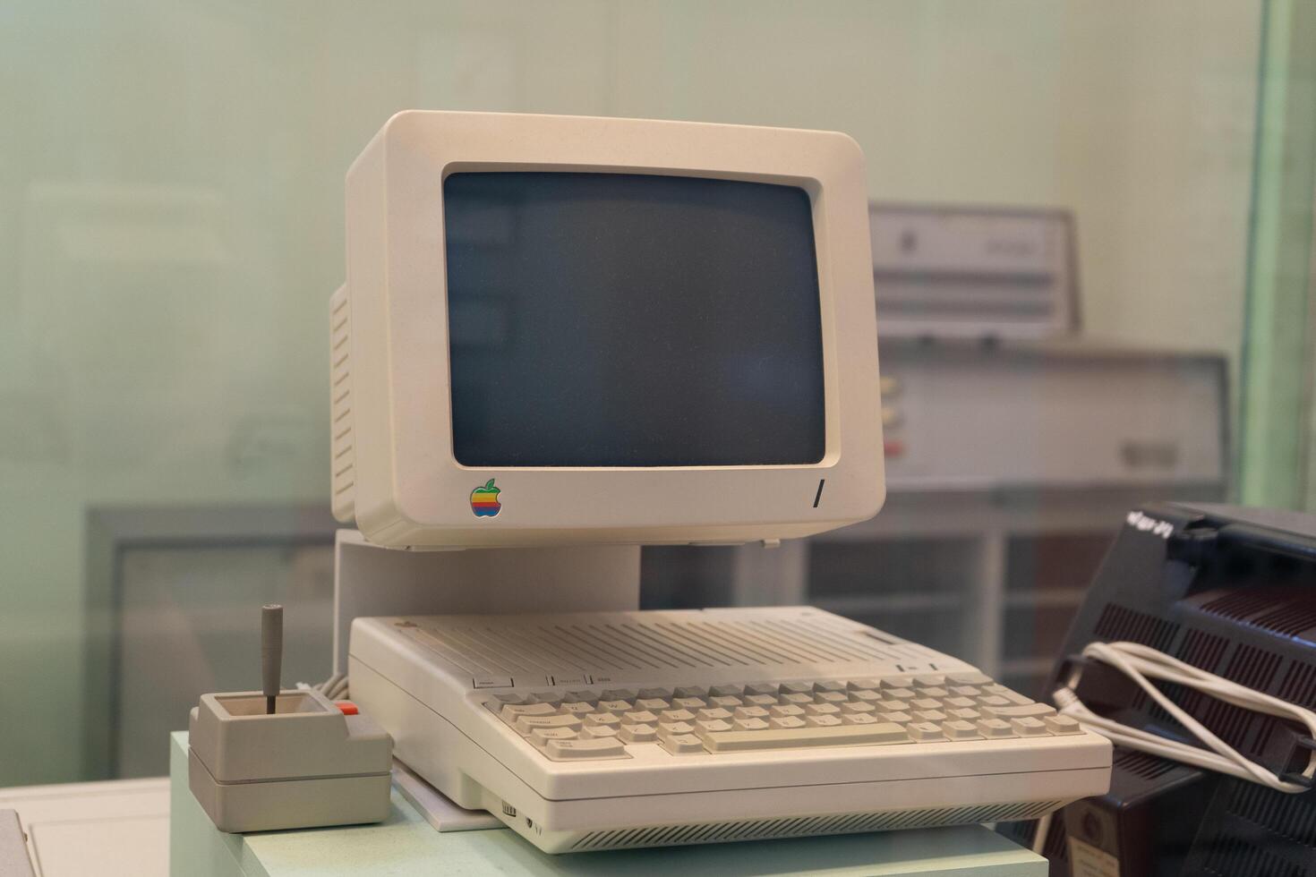APPLE first computer. Old display, keyboard and Poland, Warsaw - July 28, 2023 photo