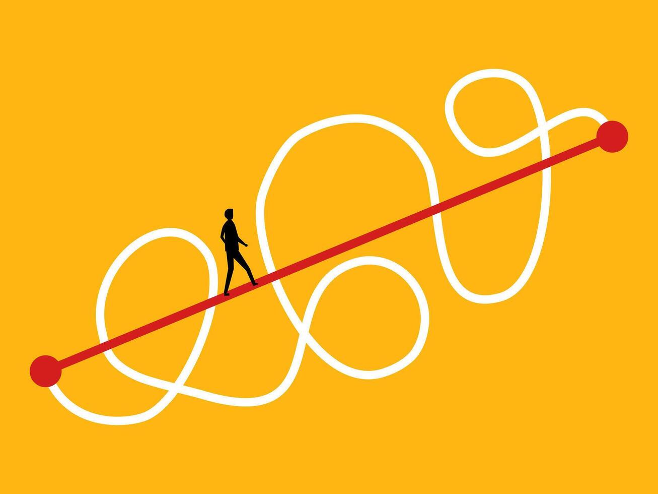 Easy Way or Shortcut to Business Success. Businessman on the Straight and Complicated Path vector