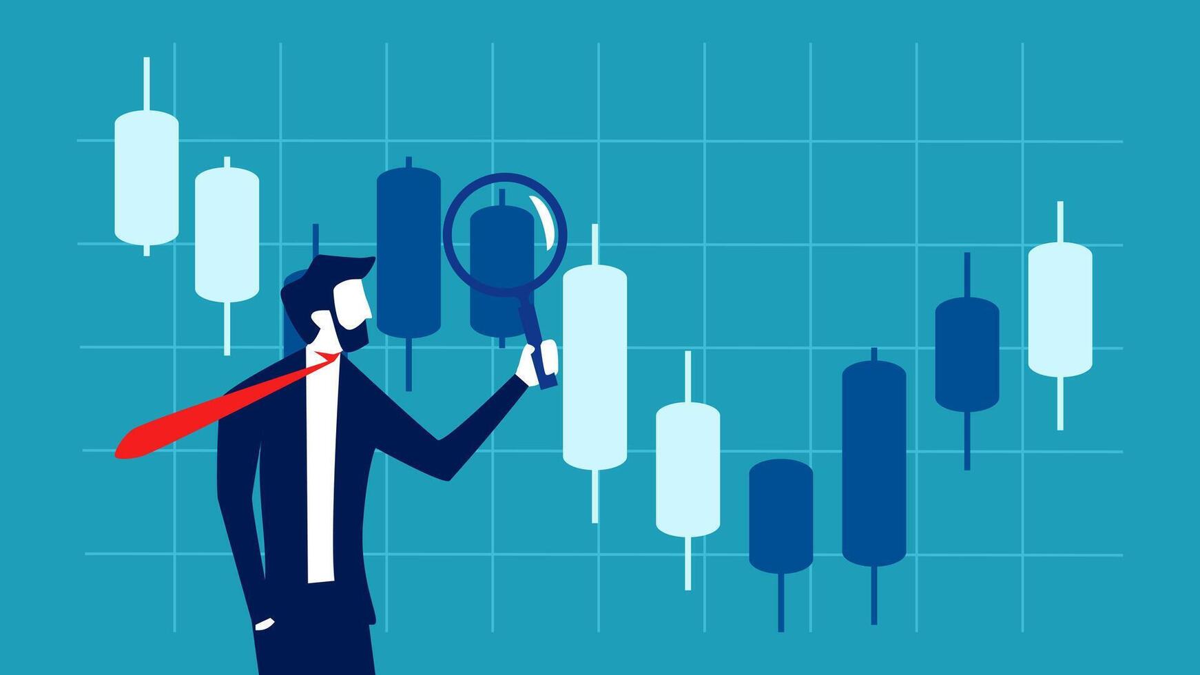 a man in a suit holding a magnifying glass over a chart vector