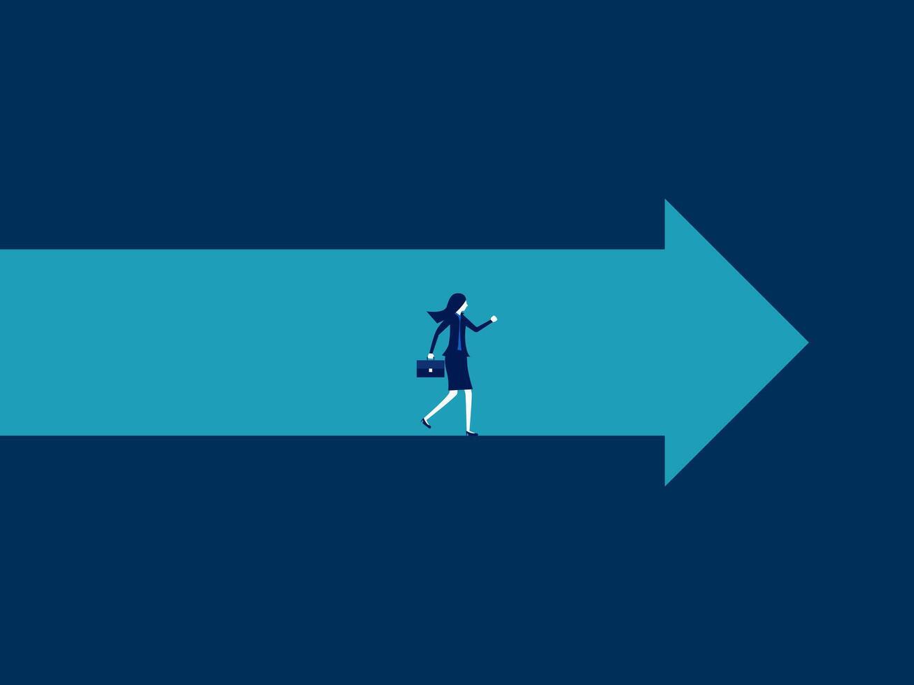 a woman walking on an arrow with a blue background vector