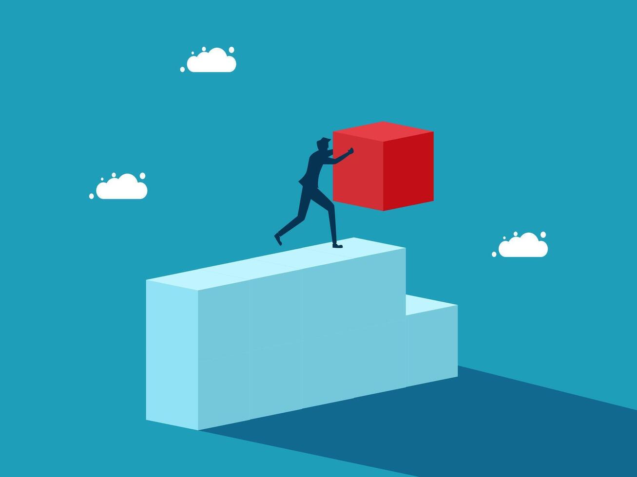 businessman carrying a red cube up a ladder vector