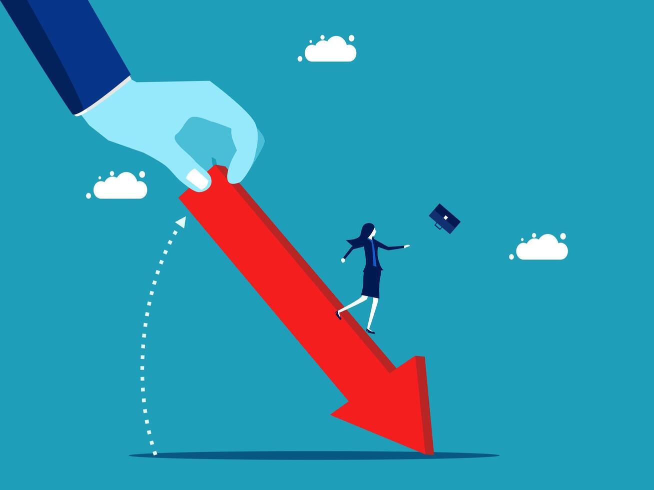 a hand is holding a red arrow and a woman is walking on it vector