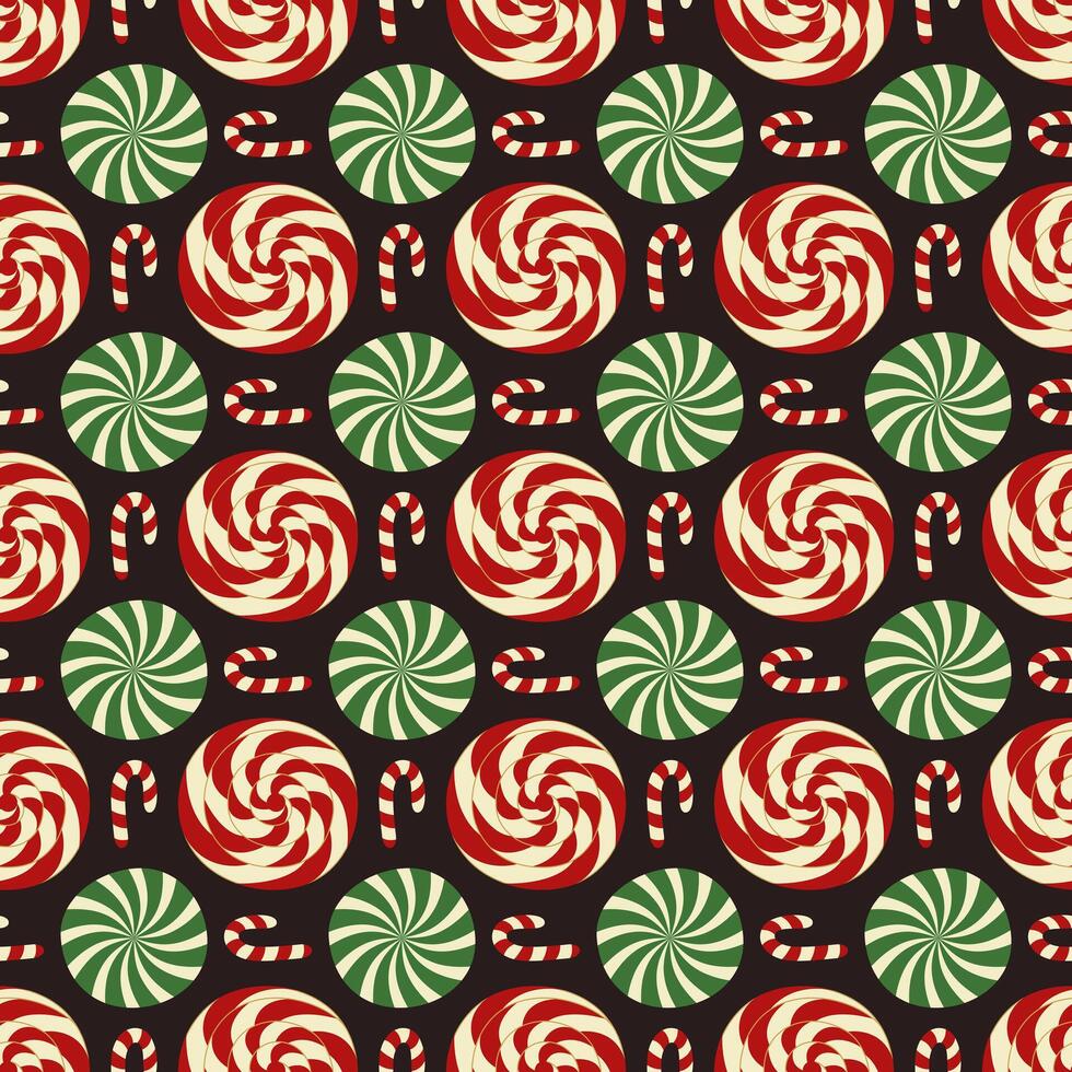 Seamless, festive, colorful pattern of Christmas elements. Caramel, cane. Illustration for textile, wrapping paper, wallpaper, cover, card, poster. vector