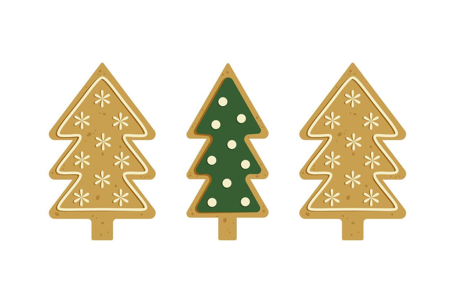 Christmas, ginger cookies. Traditional holiday baked goods. Set of three objects on white background. vector