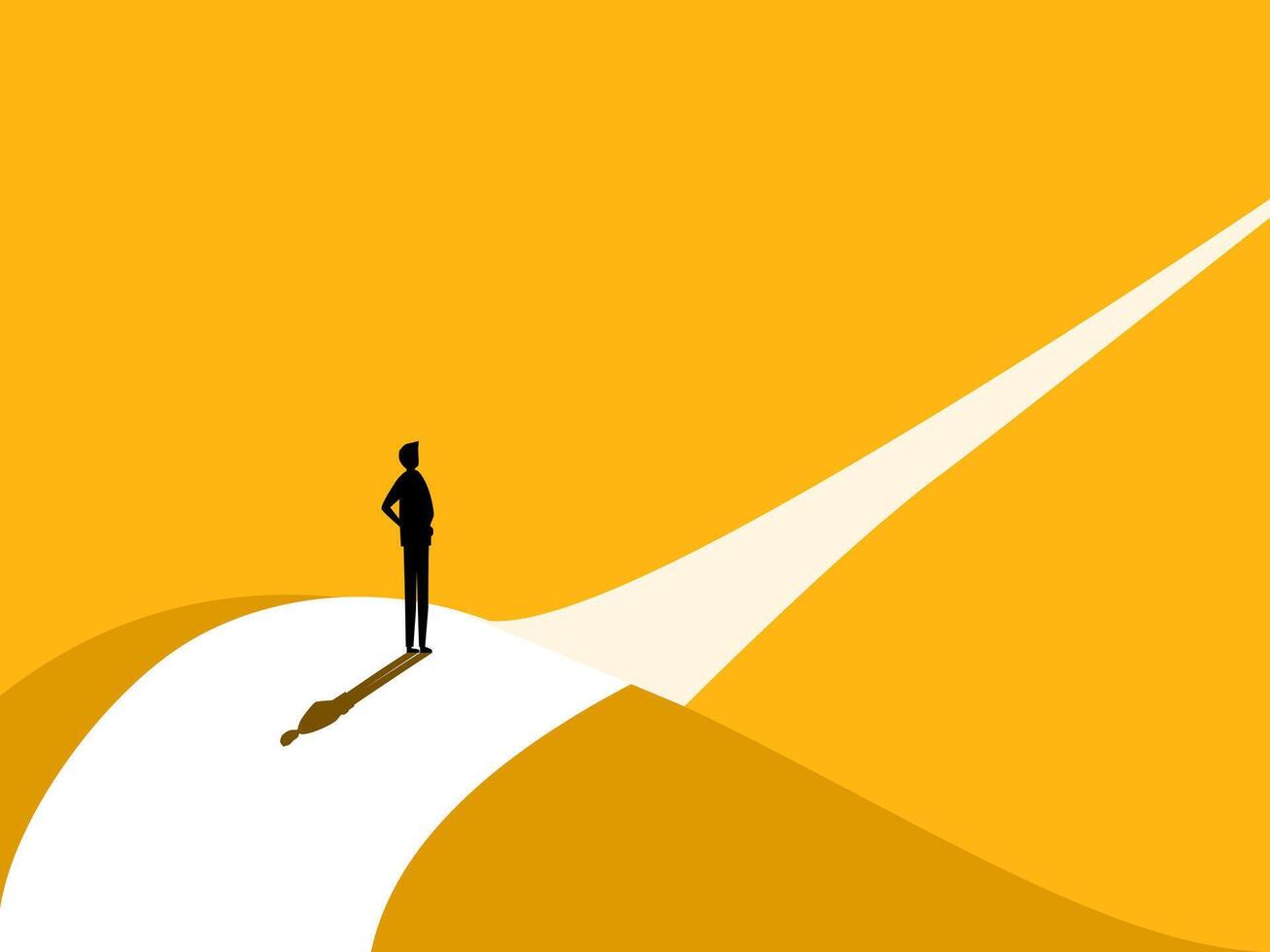 Ambition. Businessman on the long path vector