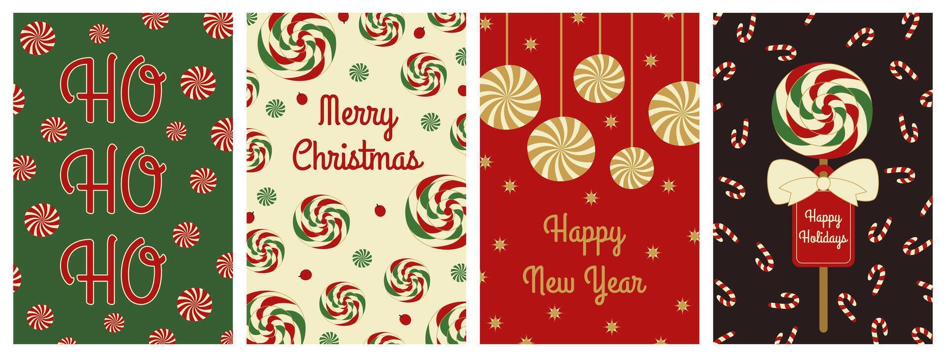 Set of greeting cards for Christmas and New Year. Traditional holiday candy. Illustration for greeting card, cover, poster. vector