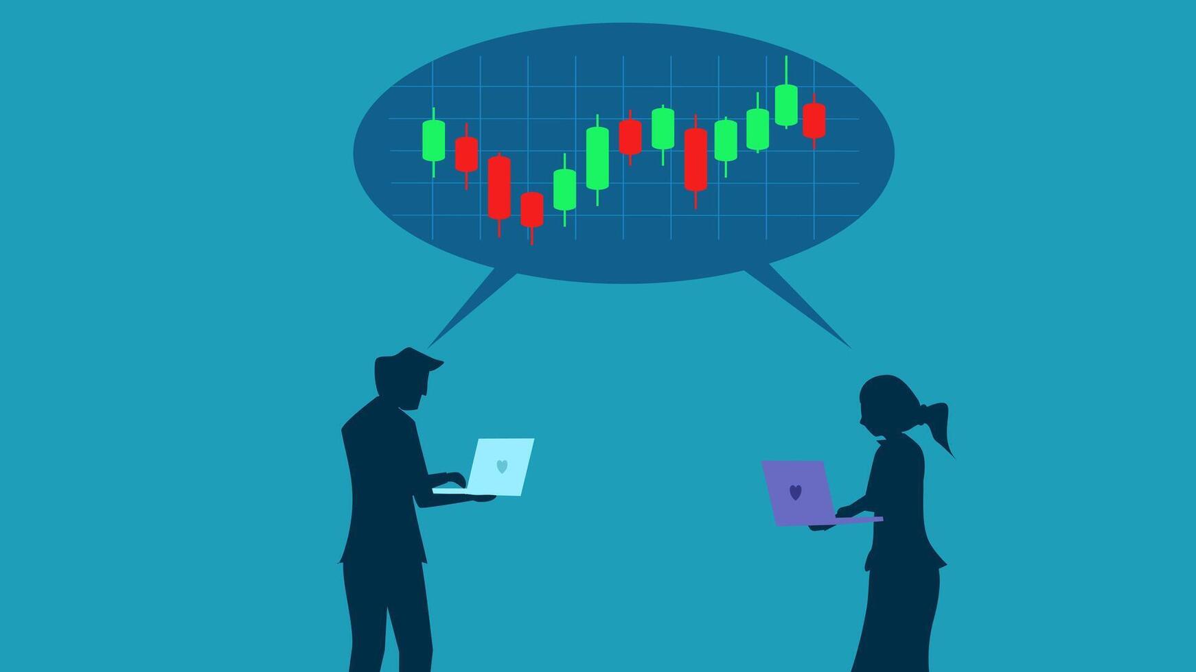 two people are talking about a stock chart vector
