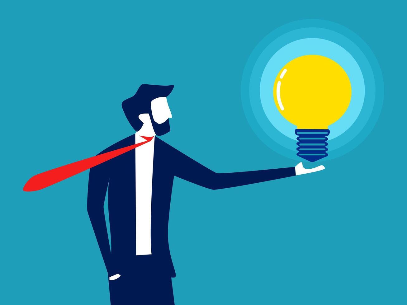 man holding up light bulb with red tie vector