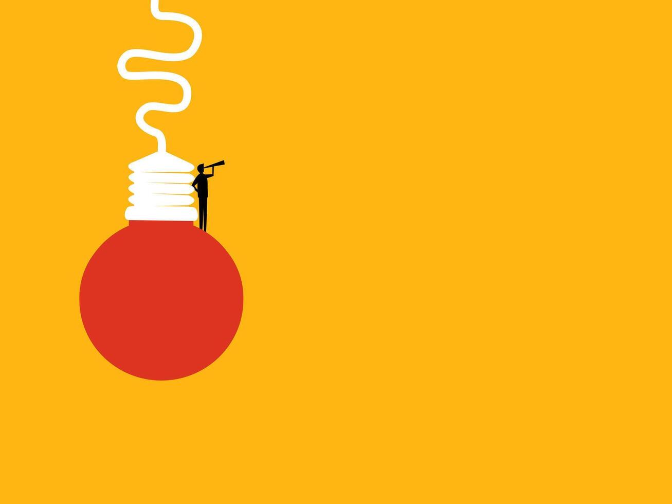 Businessman looking at telescope on creative light bulb vector