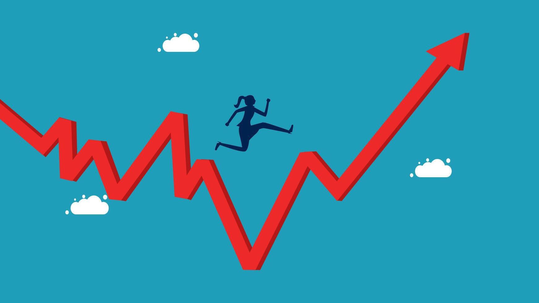a woman running up an arrow chart vector