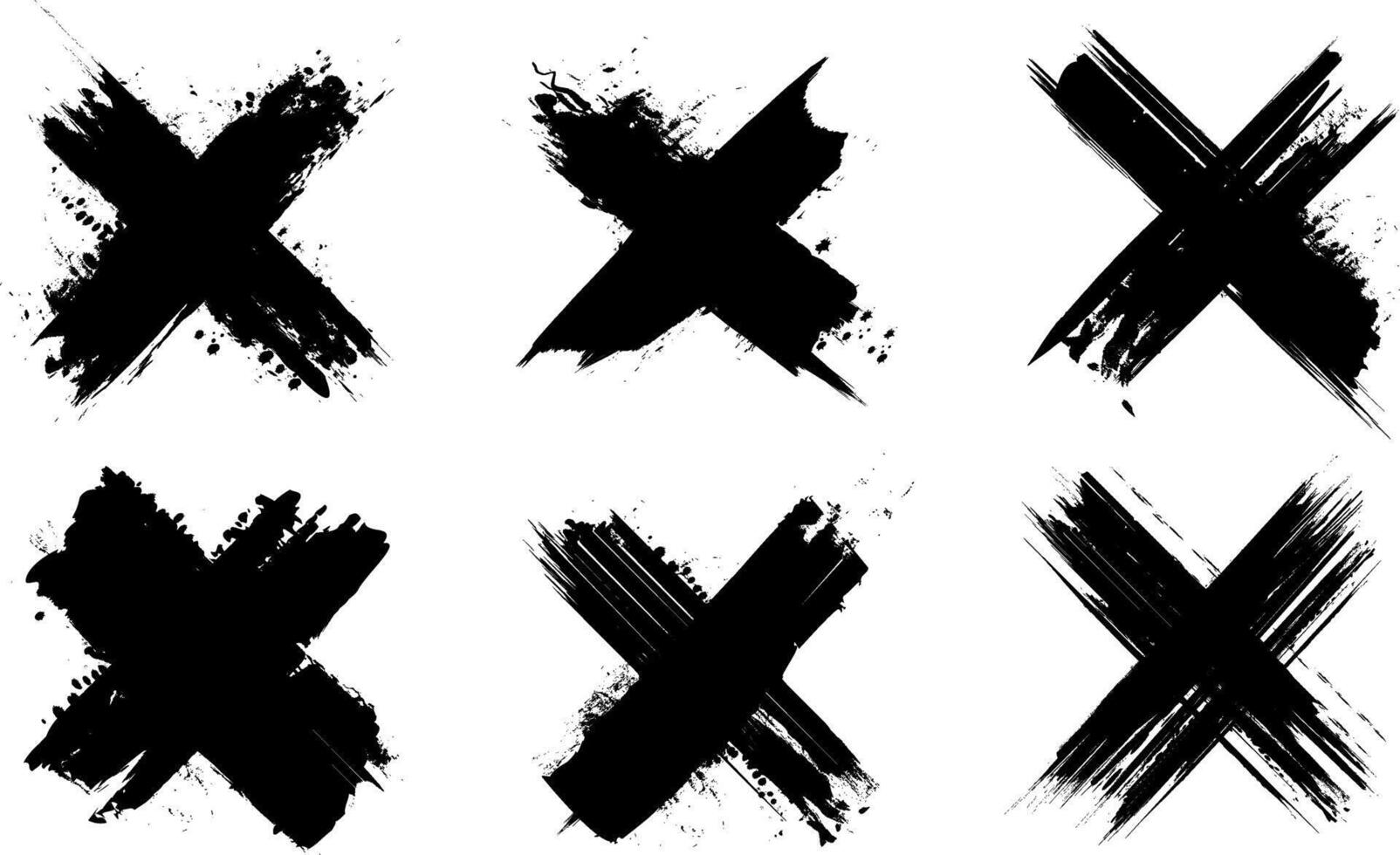 Set of Thick Bold Grunge Paint Brush Stroke X Cross Mark Icons vector