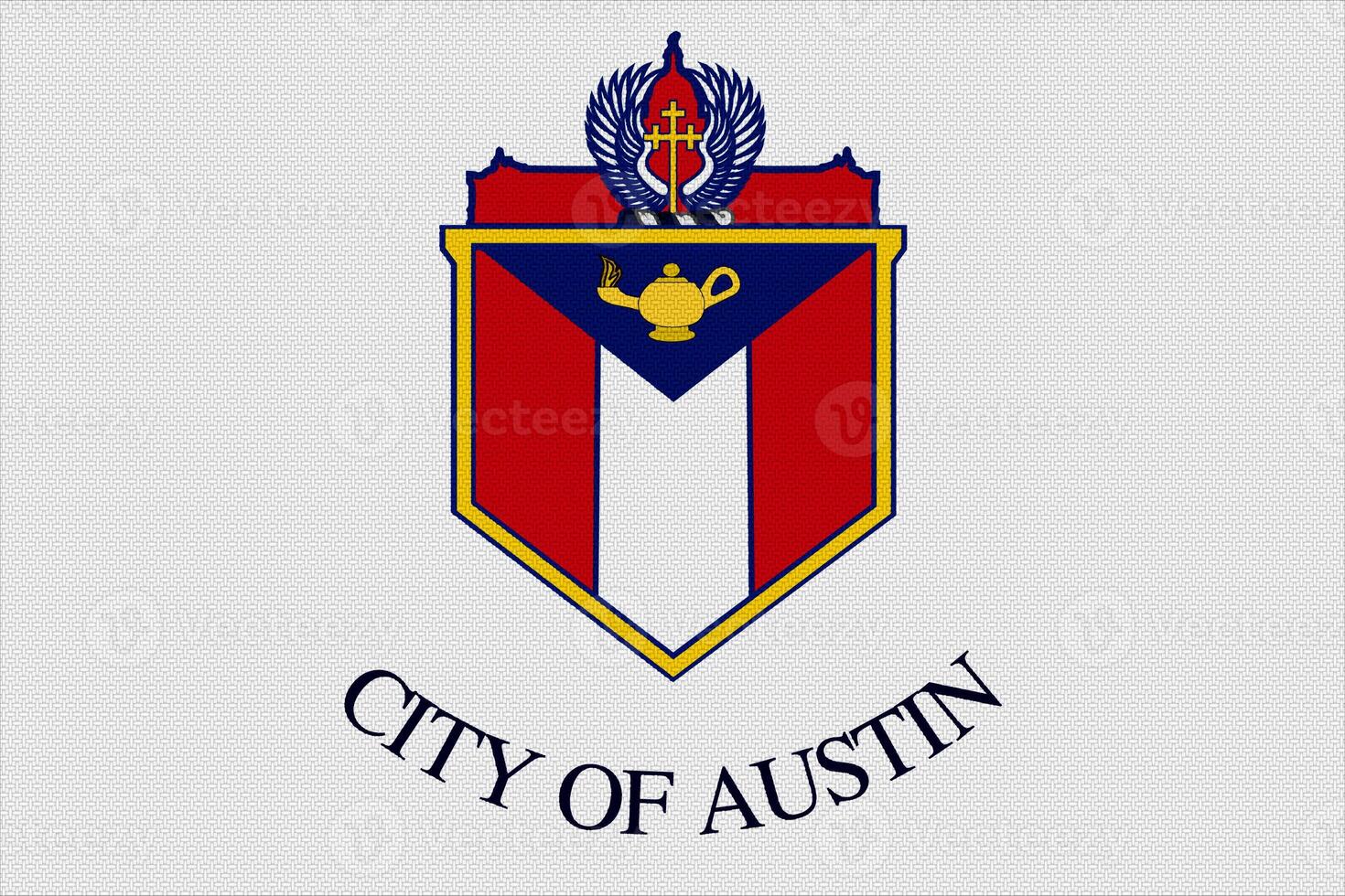 Flag of the city of Austin, Texas, USA, on a background of fabric texture. Conceptual collage photo
