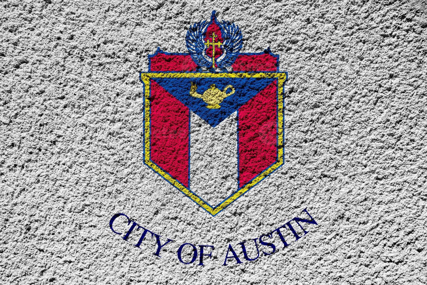 Flag of the city of Austin, Texas, USA, on a background of a plaster wall. Conceptual collage photo