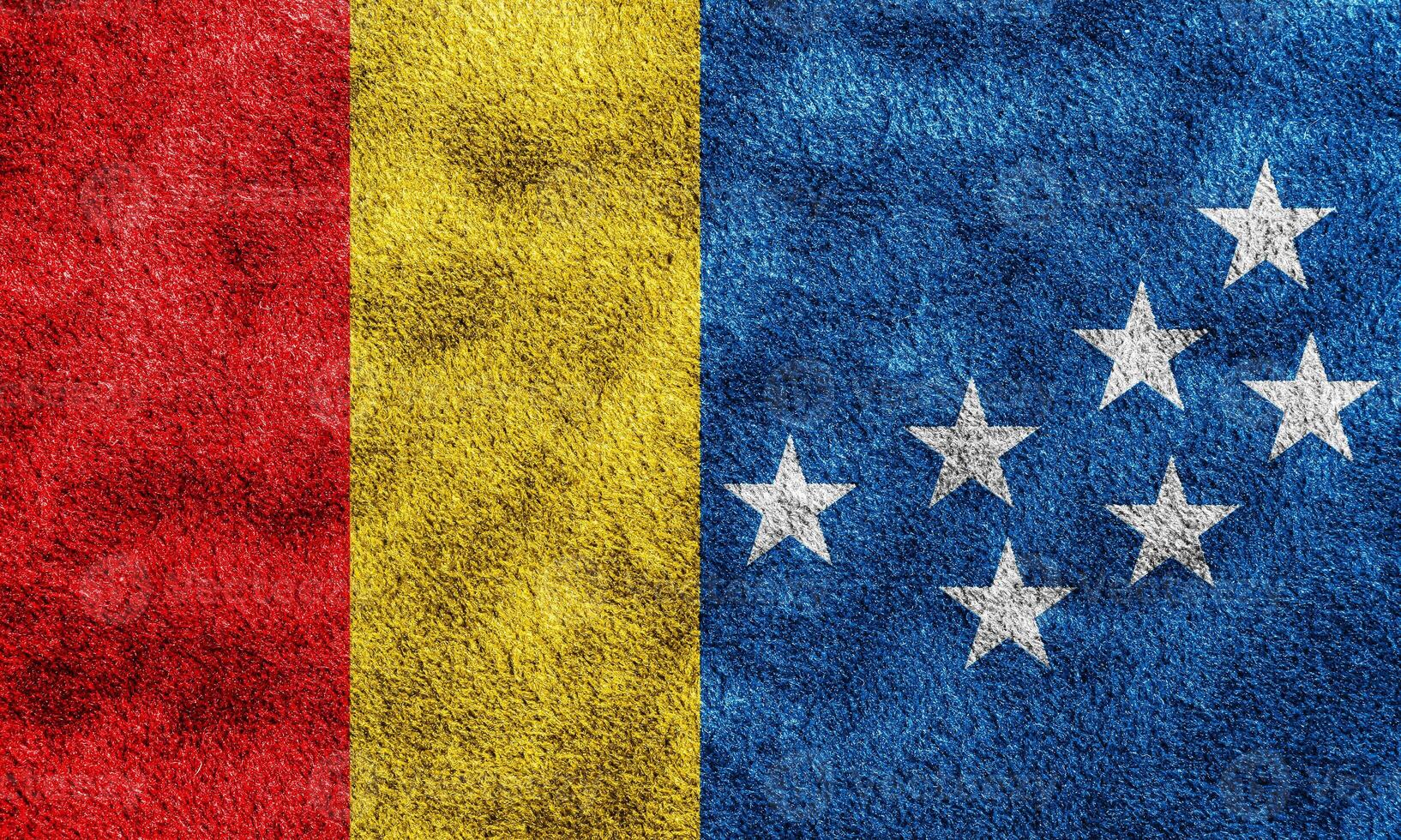 Flag of the city of Durham, North Carolina, USA, on a background of fabric texture. Conceptual collage photo