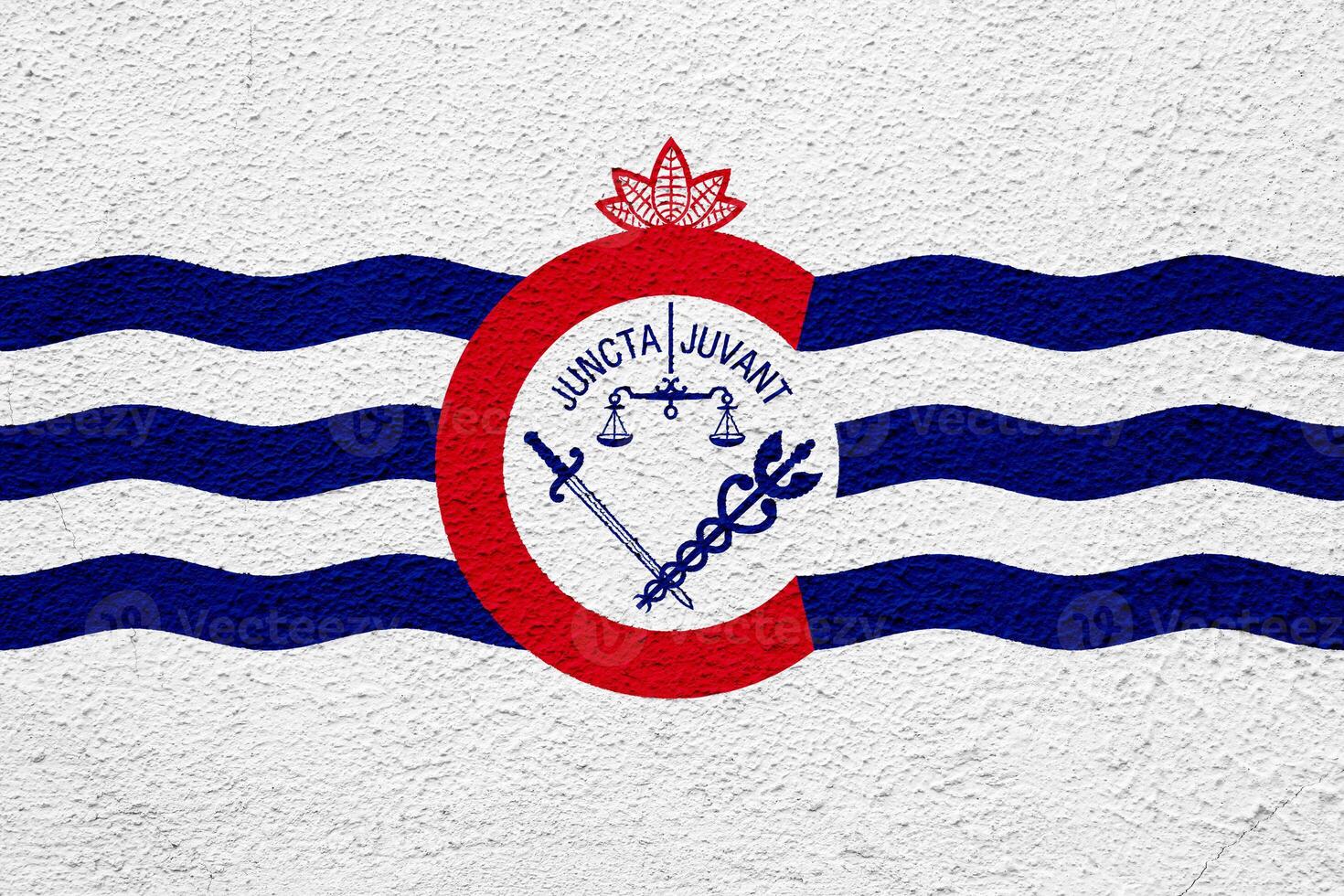 Flag of the city of Cincinnati, Ohio, USA, on a background of a plaster wall. Conceptual collage photo