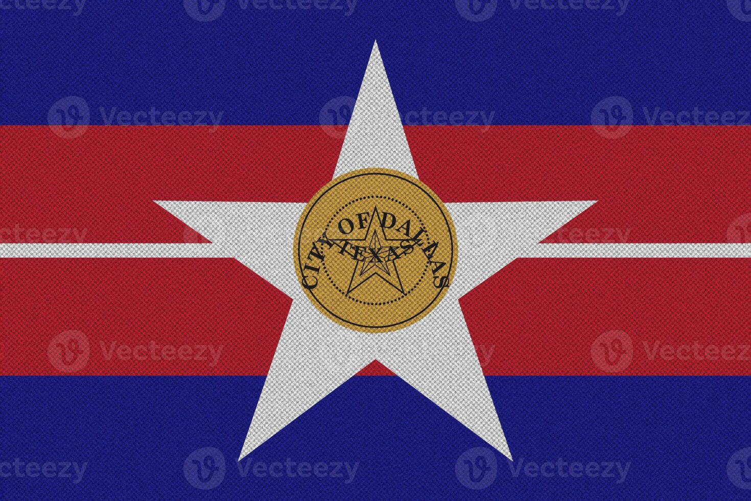 Flag of the city of Dallas, Texas, USA, on a background of fabric texture. Conceptual collage photo