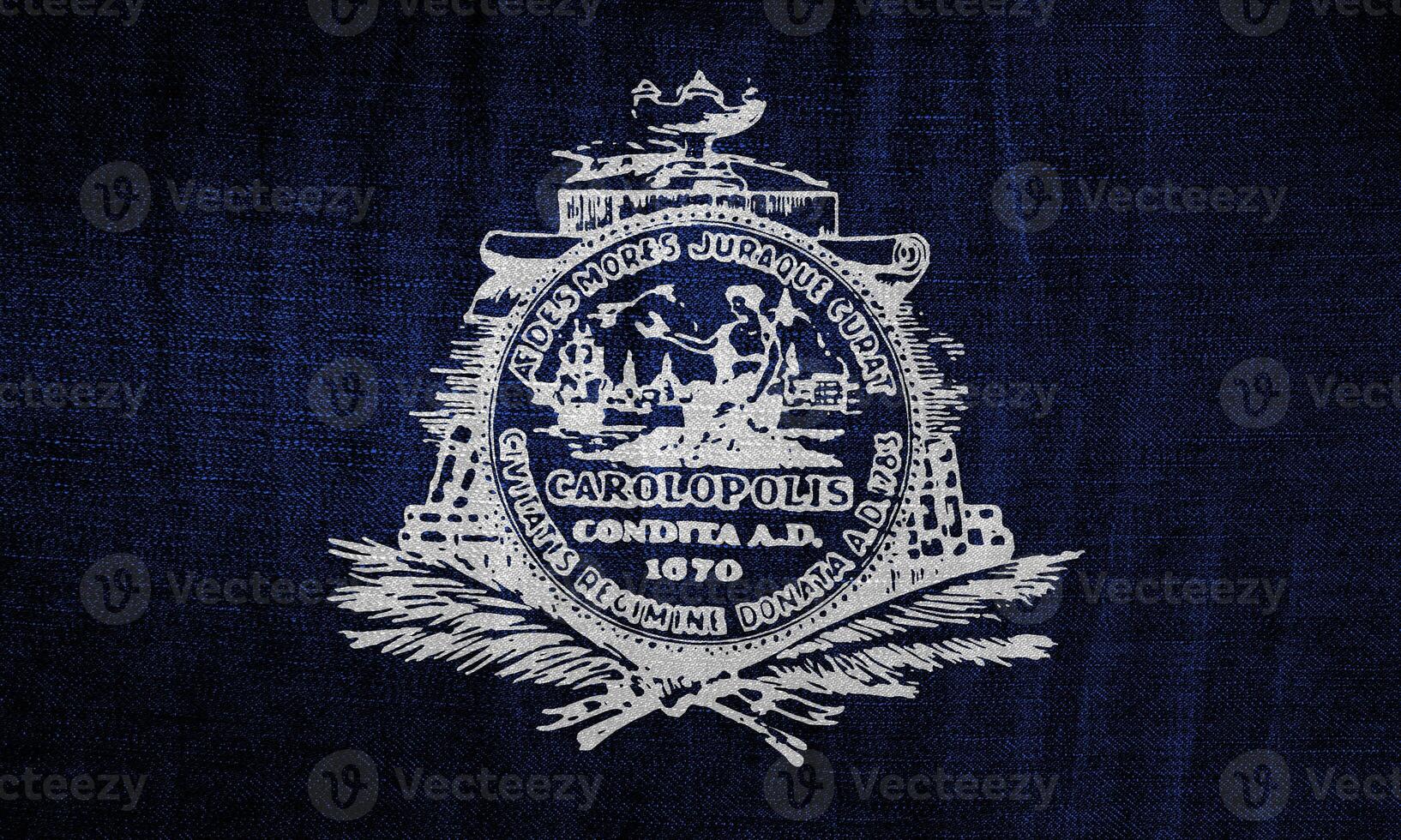 Flag of the city of Charleston, South Carolina, USA, on a background of fabric texture. Conceptual collage photo
