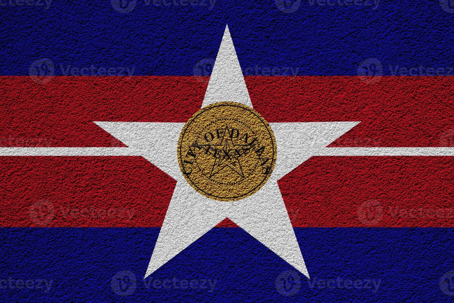 Flag of the city of Dallas, Texas, USA, on a background of a plaster wall. Conceptual collage photo