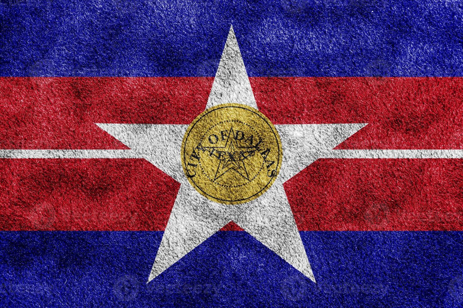Flag of the city of Dallas, Texas, USA, on a background of fabric texture. Conceptual collage photo
