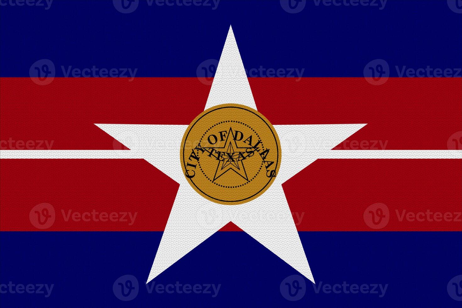 Flag of the city of Dallas, Texas, USA, on a background of fabric texture. Conceptual collage photo