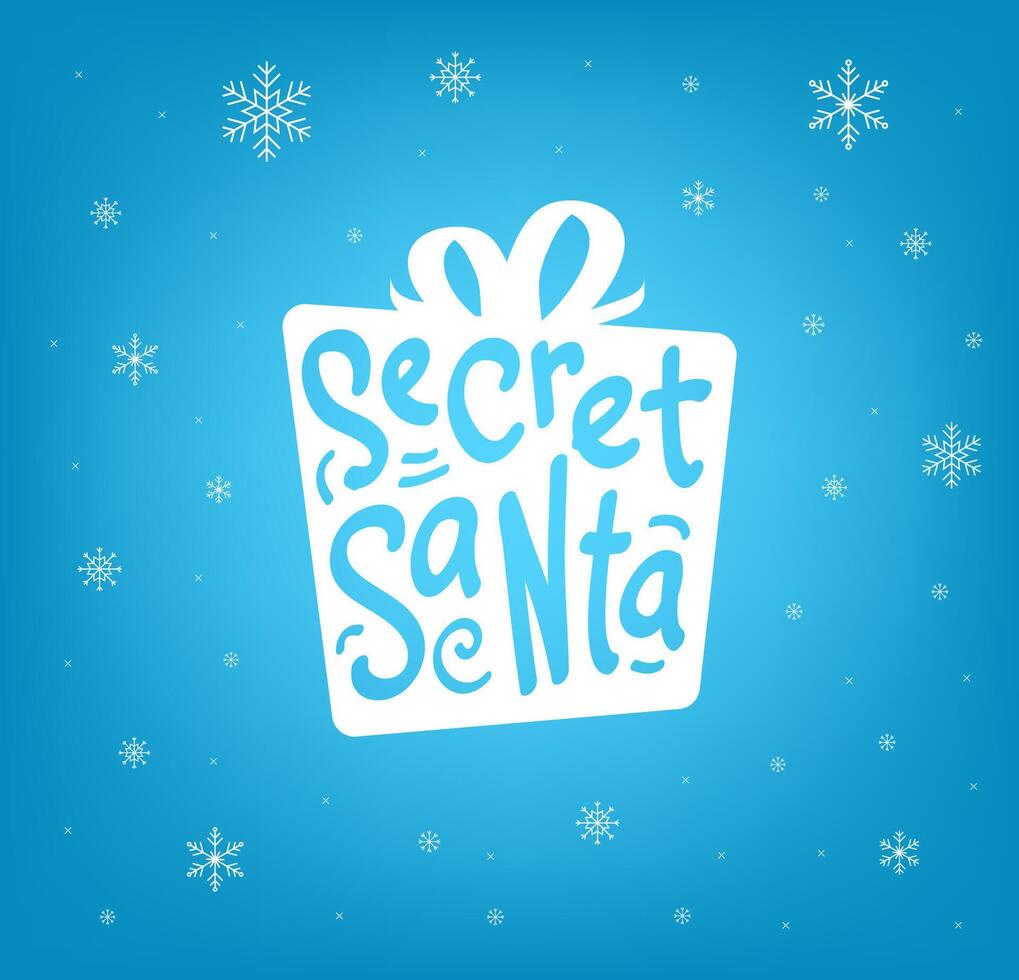 Secret Santa gift design with snowflakes on blue background vector