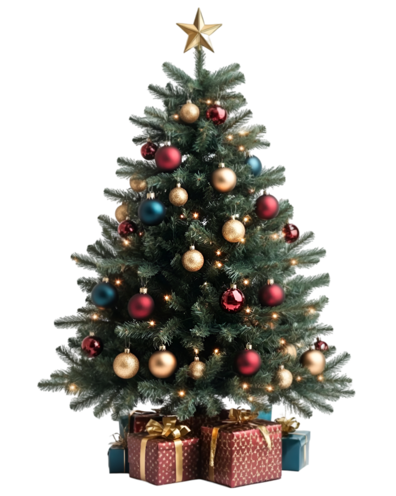 A christmas tree with presents and ornaments png