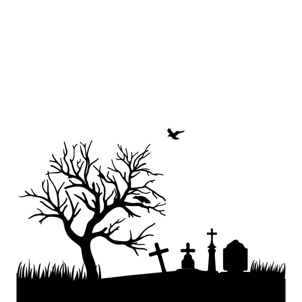 Halloween Graveyard Land Silhouette vector