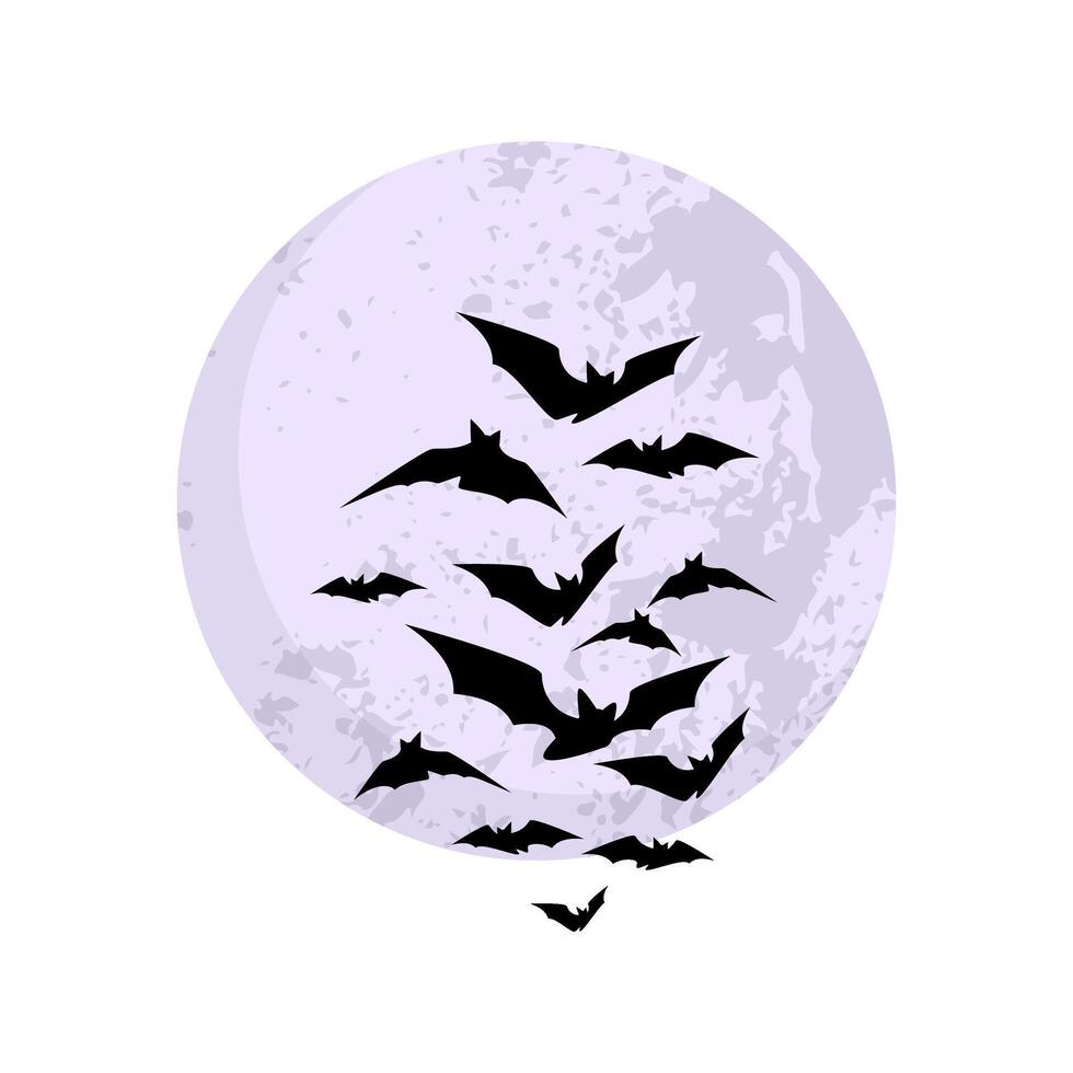 Illustration of a Flock of Bats in the Night Sky With a Full Moon Background vector