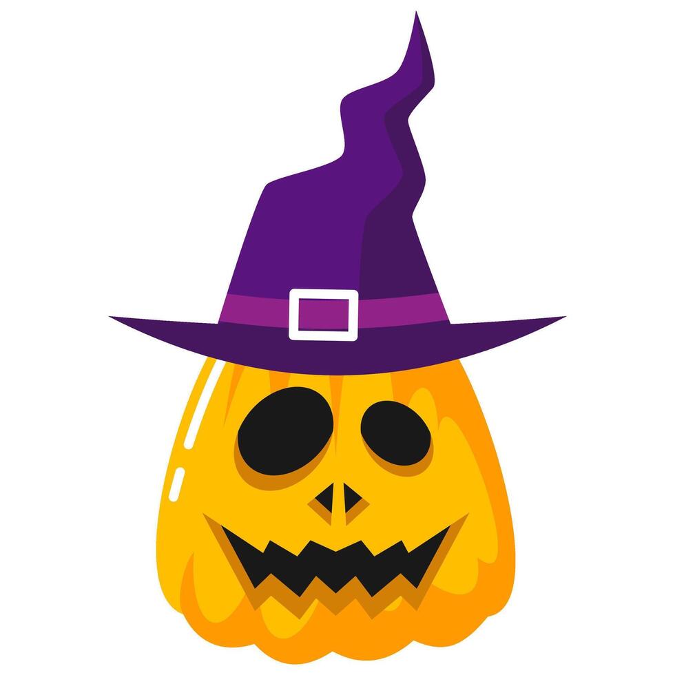 Halloween Pumpkin Illustration With Witch Hat vector