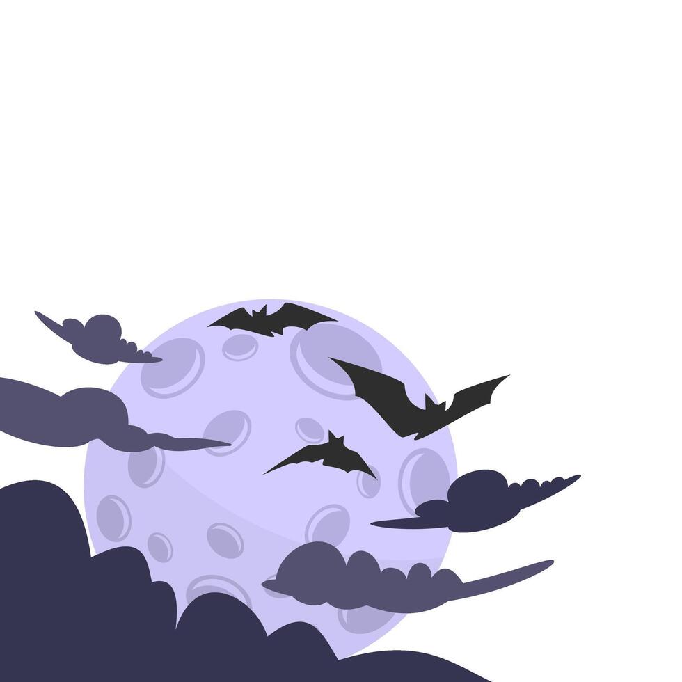 Illustration Of A Flock Of Bats Flying In The Sky With A Full Moon And Clouds In The Background vector