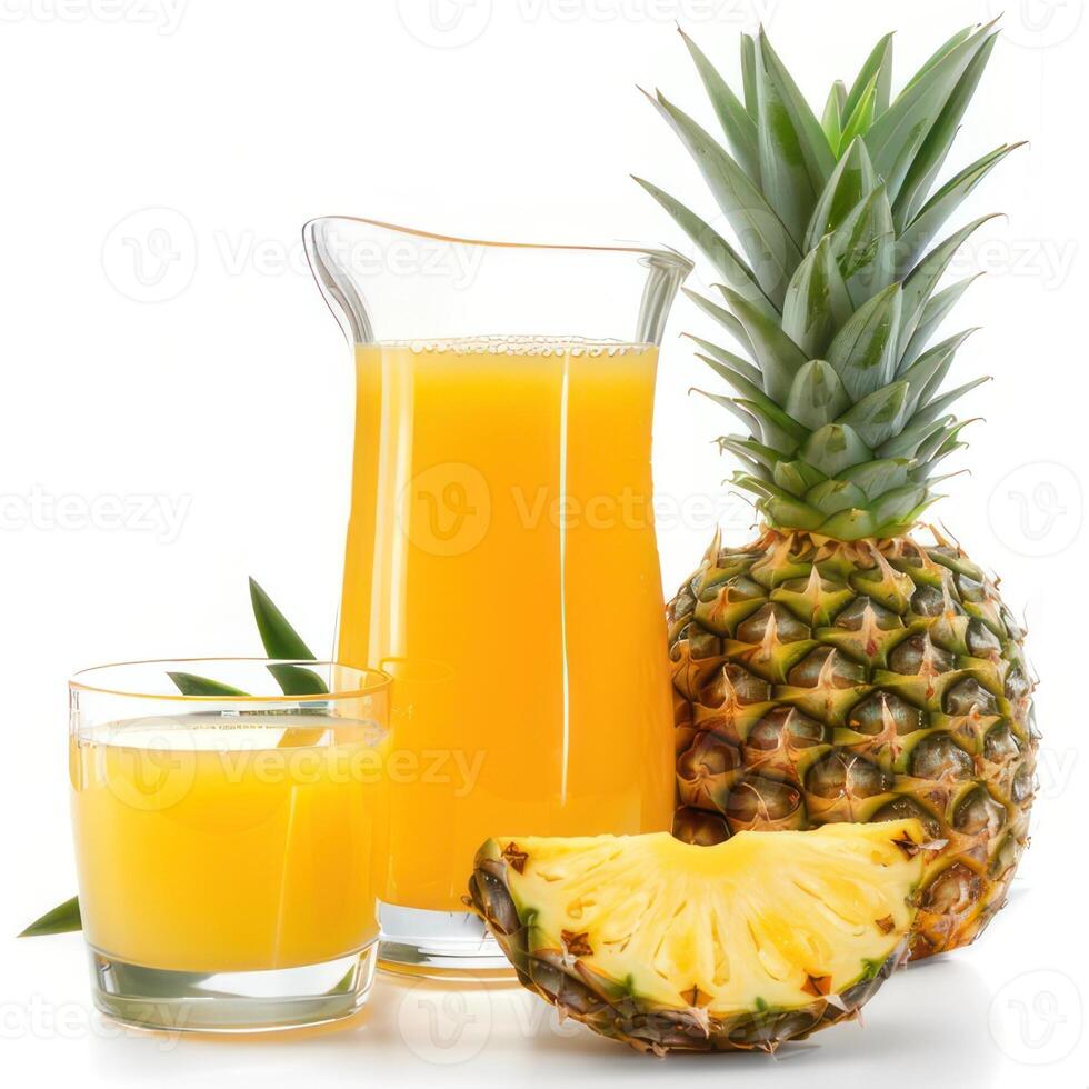pineapple juice in a jug and glass and pineapples photo