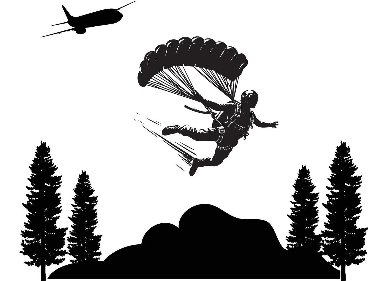 Skydiving Silhouette on White Background vector