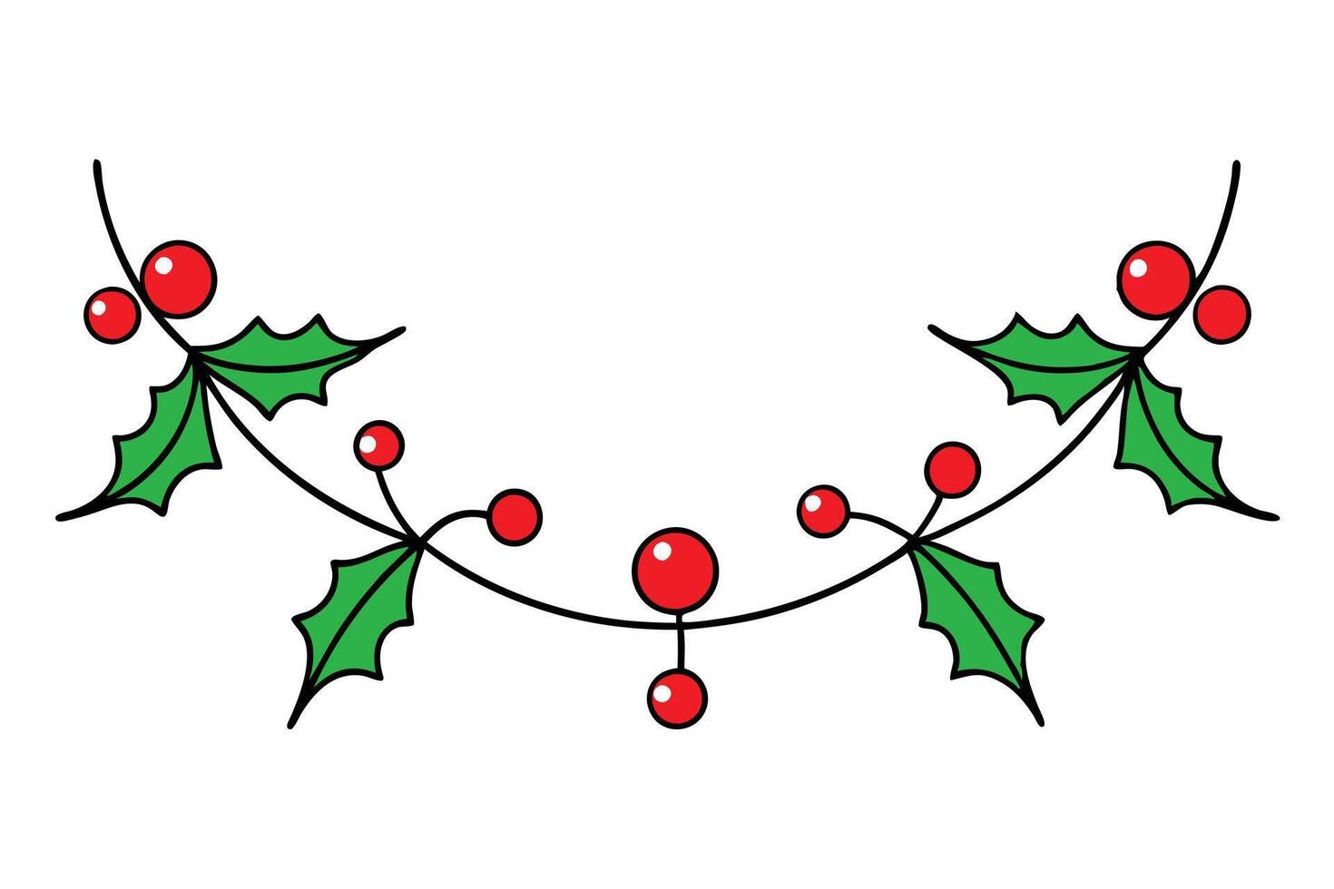 Christmas evergreen garland with berries line art, clipart illustration with isolated on white background vector