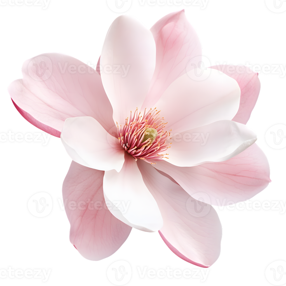 Stunning magnolia flower with delicate pink petals and vibrant center, perfect for nature-themed designs and botanical illustrations. png
