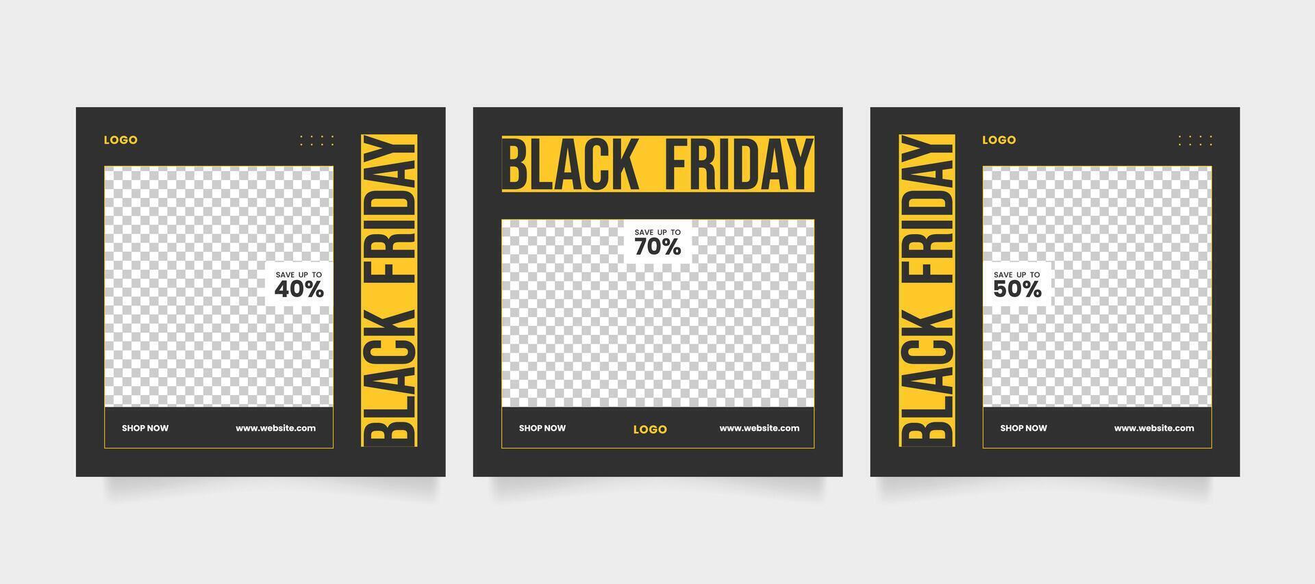 Social media post and web internet ads. Black friday sale banner or offer template with photo college. Promotional web banner for social media post. Editable minimal square banner template. vector