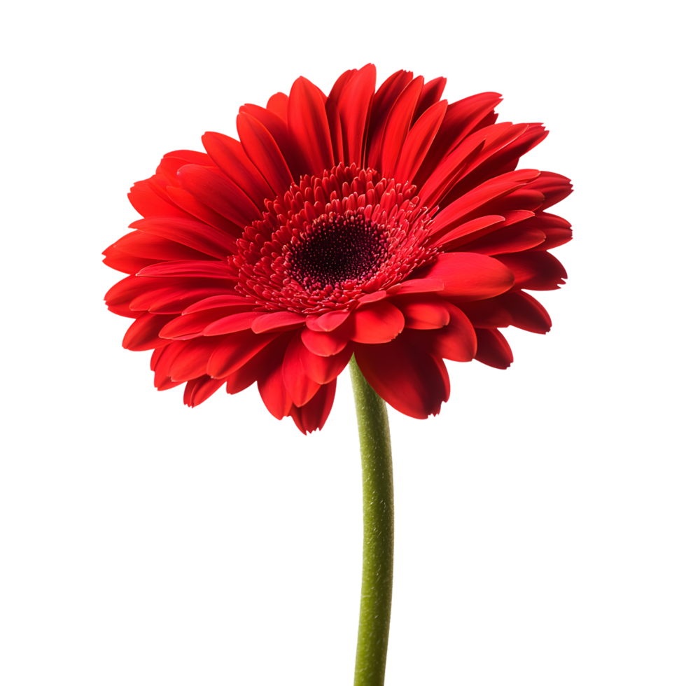 A vibrant red gerbera daisy bloom with delicate petals, symbolizing beauty and joy in nature. png