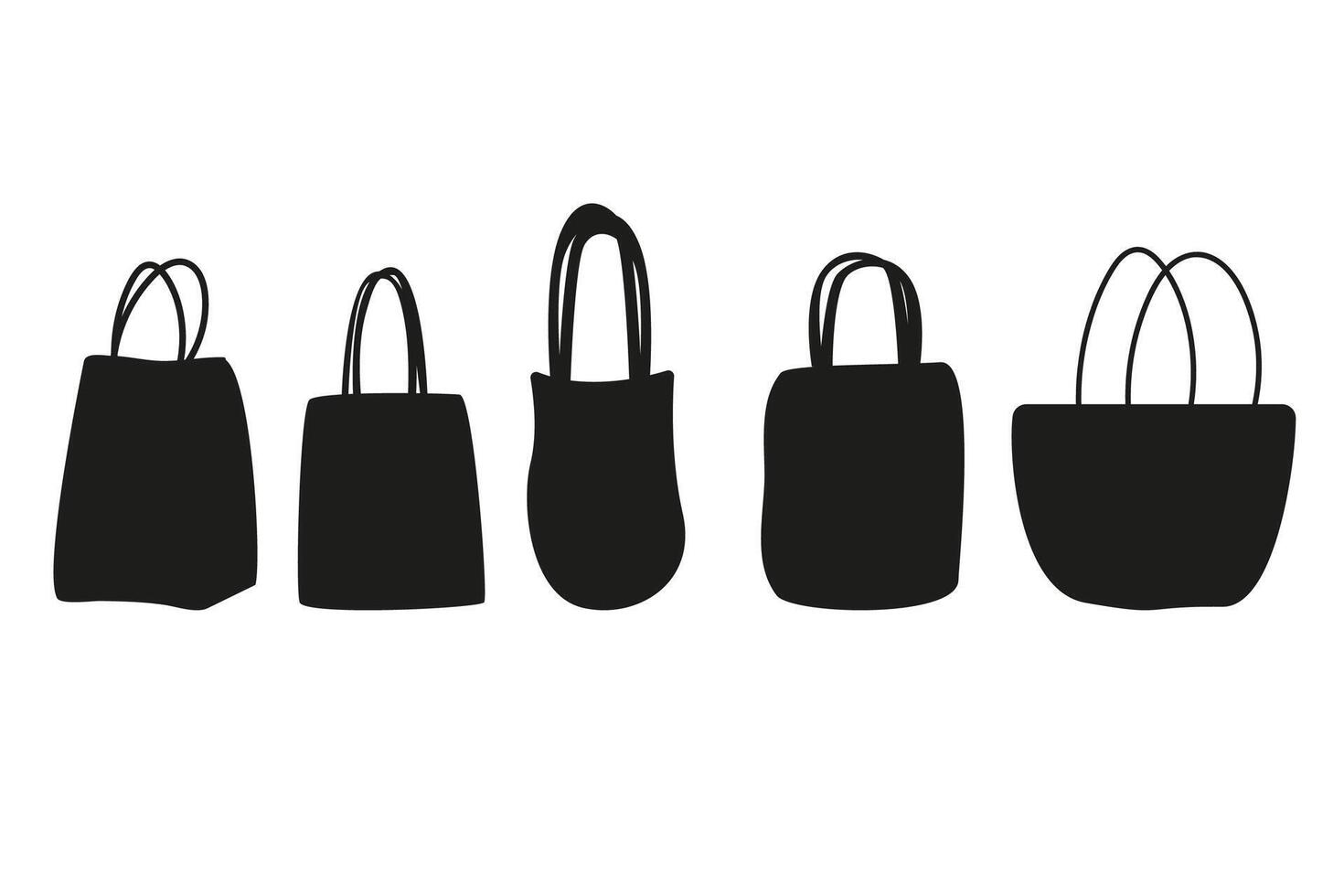 Set silhouette of cute eco bags hand drawn vector