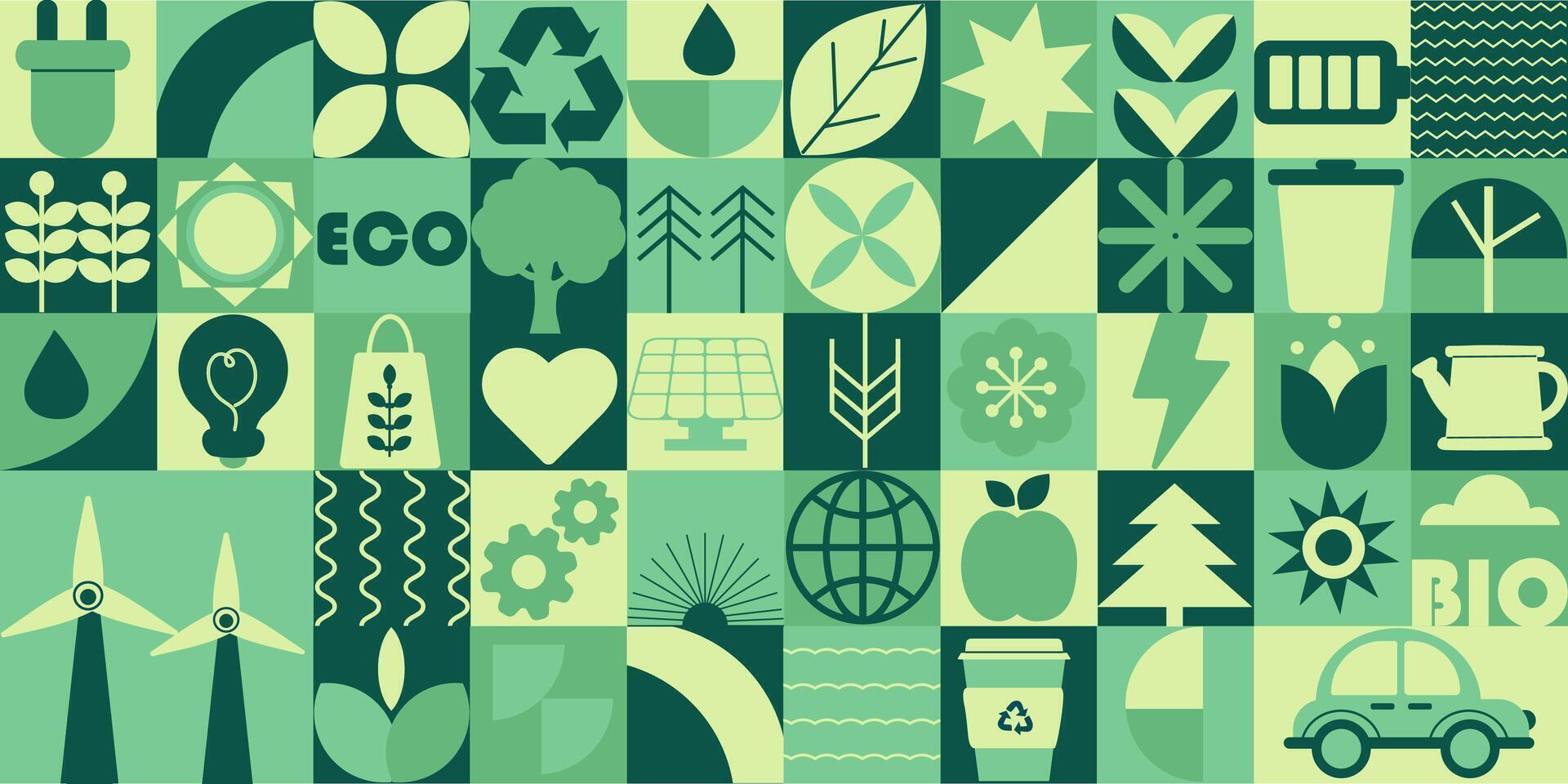 Geometric modern eco friendly background. Abstract nature in flat minimalist style. Bauhaus. Seamless pattern vector