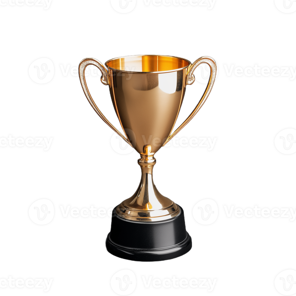 Golden trophy cup on transparent background symbolizing success, achievement, and victory in sports and competition. png