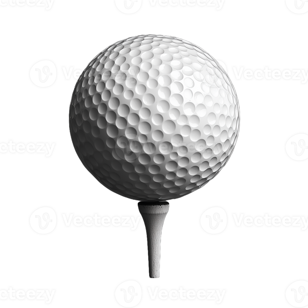 Golf ball on tee with detailed texture isolated on transparent background for sports and leisure concepts png