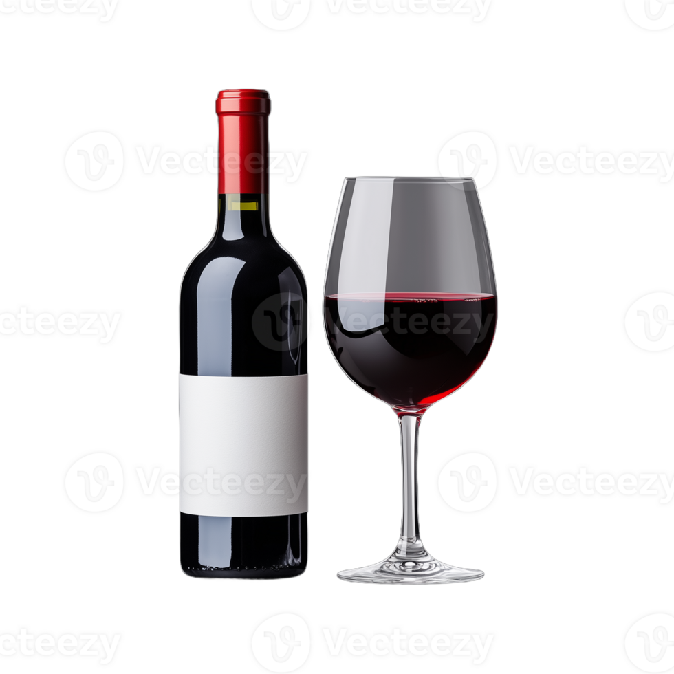 Red wine bottle and glass with red wine on transparent background perfect for wine tasting and gourmet events png