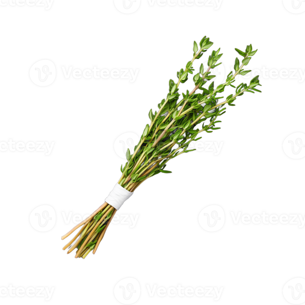 A fresh bundle of thyme resting on a transparent background, ideal for cooking, garnish, or herbal remedies png