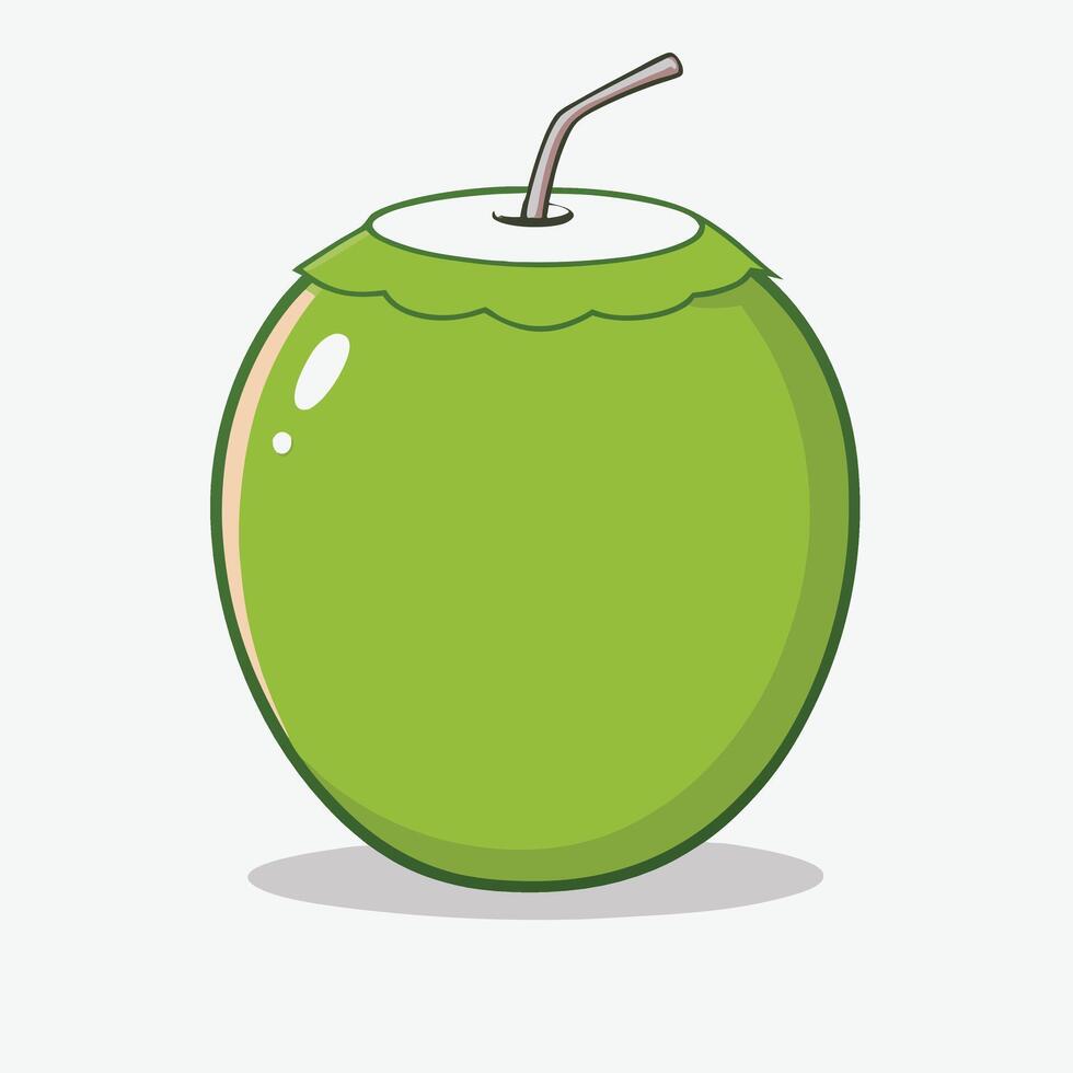 Flat Color Green Coconut Illustration for Summer and Nature-Themed Art vector