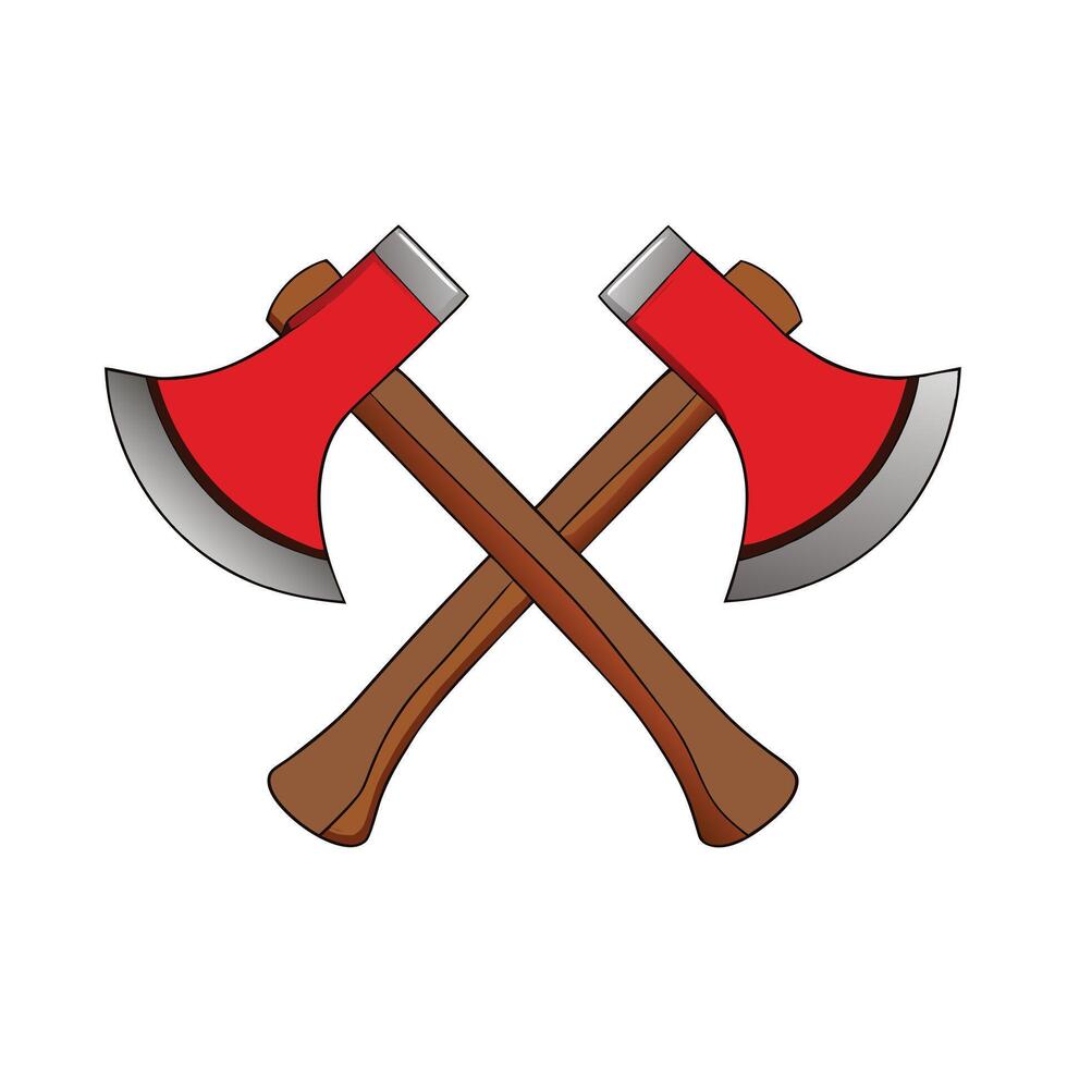 Clean Illustration of Crossed Axes with Metallic Sheen and Woodgrain Texture vector