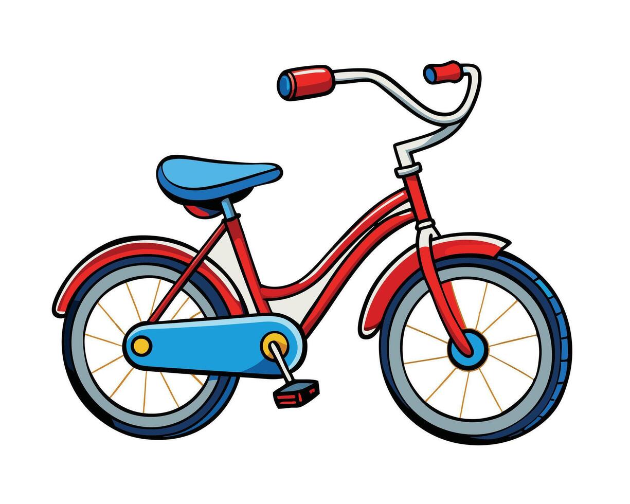 Childrens Bicycle Illustration with Red Frame and Blue Fender vector