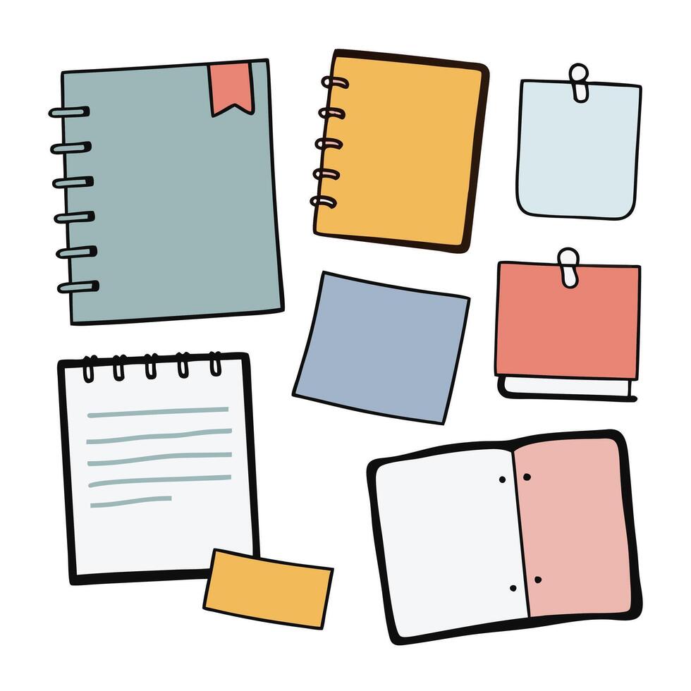 Hand Drawn Planner and Sticky Note Set for Journals and Organizers vector