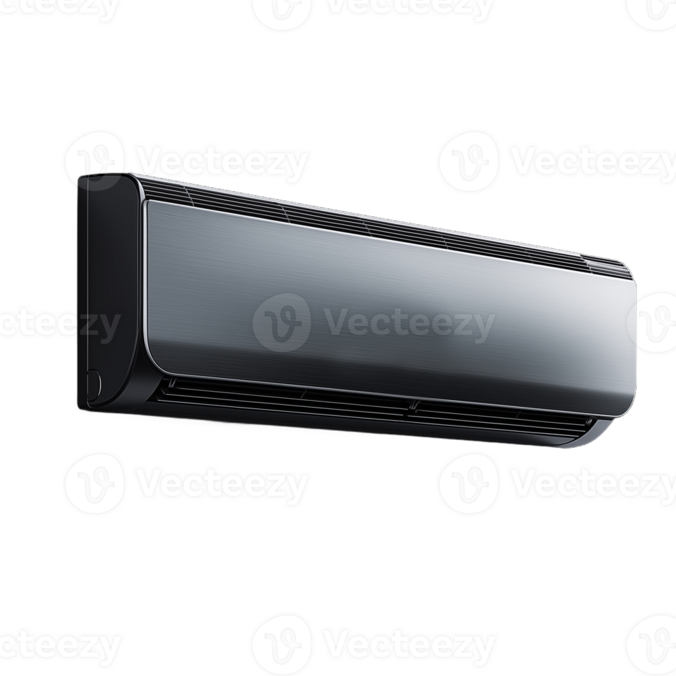 Photo of a sleek black air conditioner unit with a streamlined design on a transparent background png